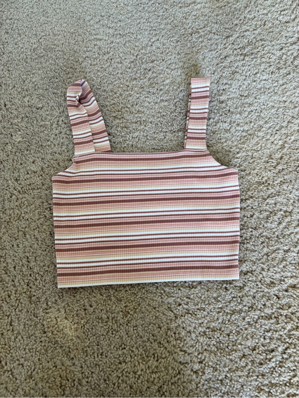 American Eagle Outfitters Pink & Cream Striped Ribbed Crop Tank